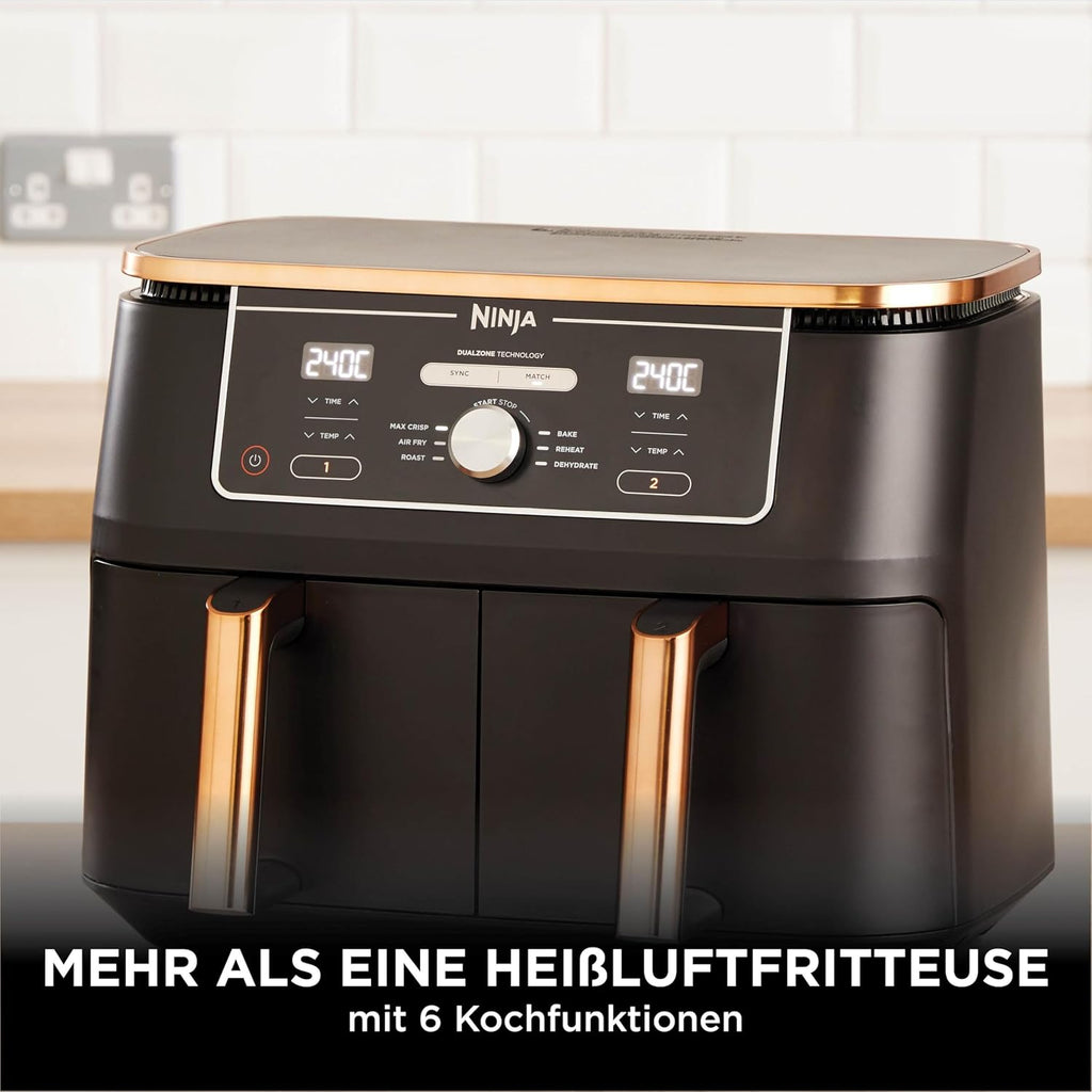 Ninja Foodi MAX Dual Zone Heißluftfritteuse, 9,5 L Airfryer, 2 Fächer, 6-in-1, Antihaftbeschichtung, spülmaschinenfeste Körbe