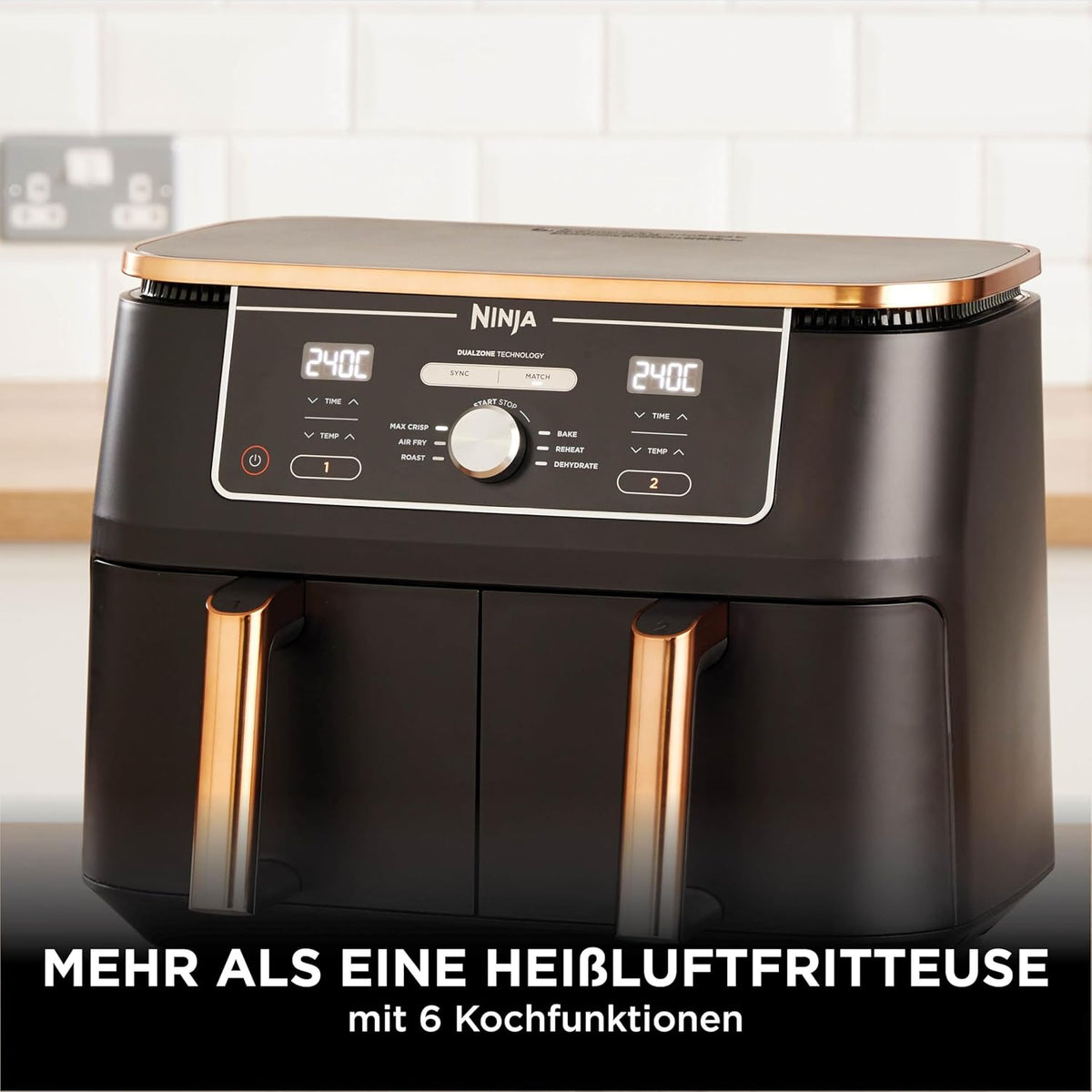 Ninja Foodi MAX Dual Zone Heißluftfritteuse, 9,5 L Airfryer, 2 Fächer, 6-in-1, Antihaftbeschichtung, spülmaschinenfeste Körbe
