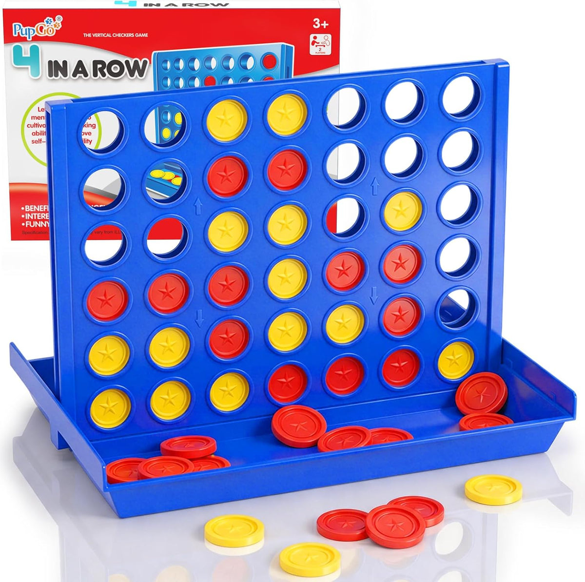 Pup Go 4 Gewinnt Brettspiel für Kinder ab 3 Jahren - Faltbares Reisespiel aus Kunststoff