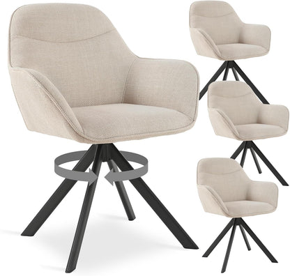 Esszimmerstühle Drehbar 4er Set mit Armlehne, 360° drehbar, Polsterstuhl Leinen, Drehstuhl Esszimmer Beige, Küchenstuhl mit Metallbeine für