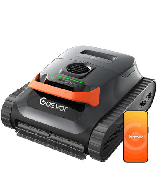 Gosvor (2026 Neu) Poolroboter Wand und Boden, Wasserlinie, Flachzone 4-in-1, Bis zu 200 Min. Laufzeit, Leichtgewicht 6,9 KG, 3μm Ultrafeiner Filter, Poolsuager Akku für Pools bis zu 200 m², Orange