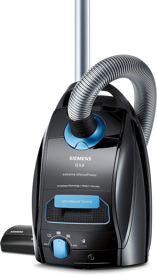Siemens Staubsauger mit Beutel Q5.0 extreme silencePower VSQ5X1230, ideal für Allergiker, Hygiene-Filter, starke Saugleistung, Bodendüse