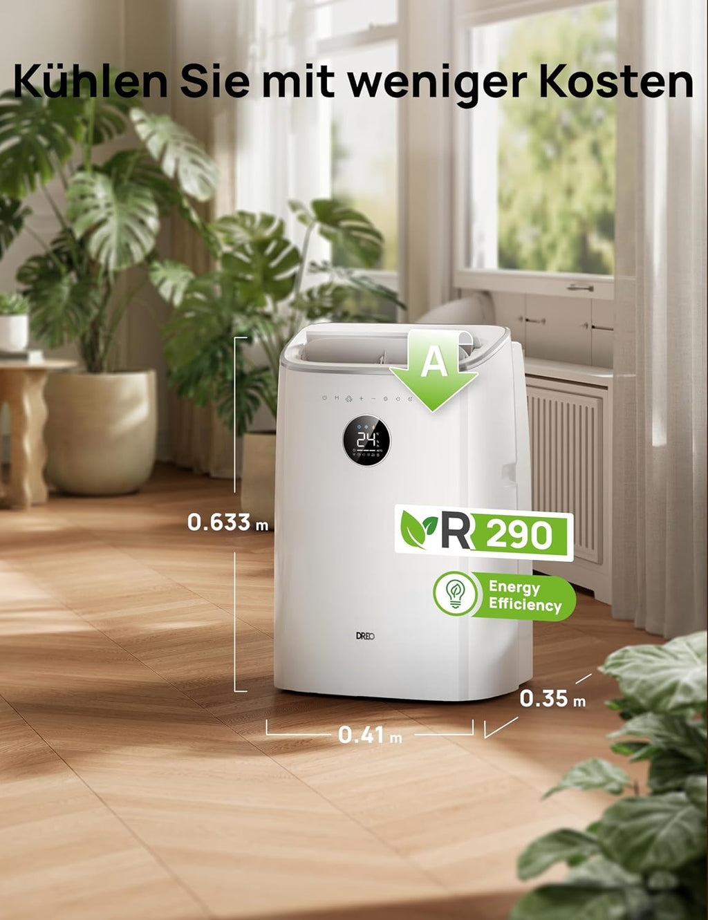 DREO Mobile Air Conditioner, 7,500 BTU Mobile Air Conditioner for Bedroom & Office, 3-in-1 Cooling/Ventilation/Dehumidification, App/Voice Control/Remote Control, Drainage-Free, Window Set, 2.5L/h