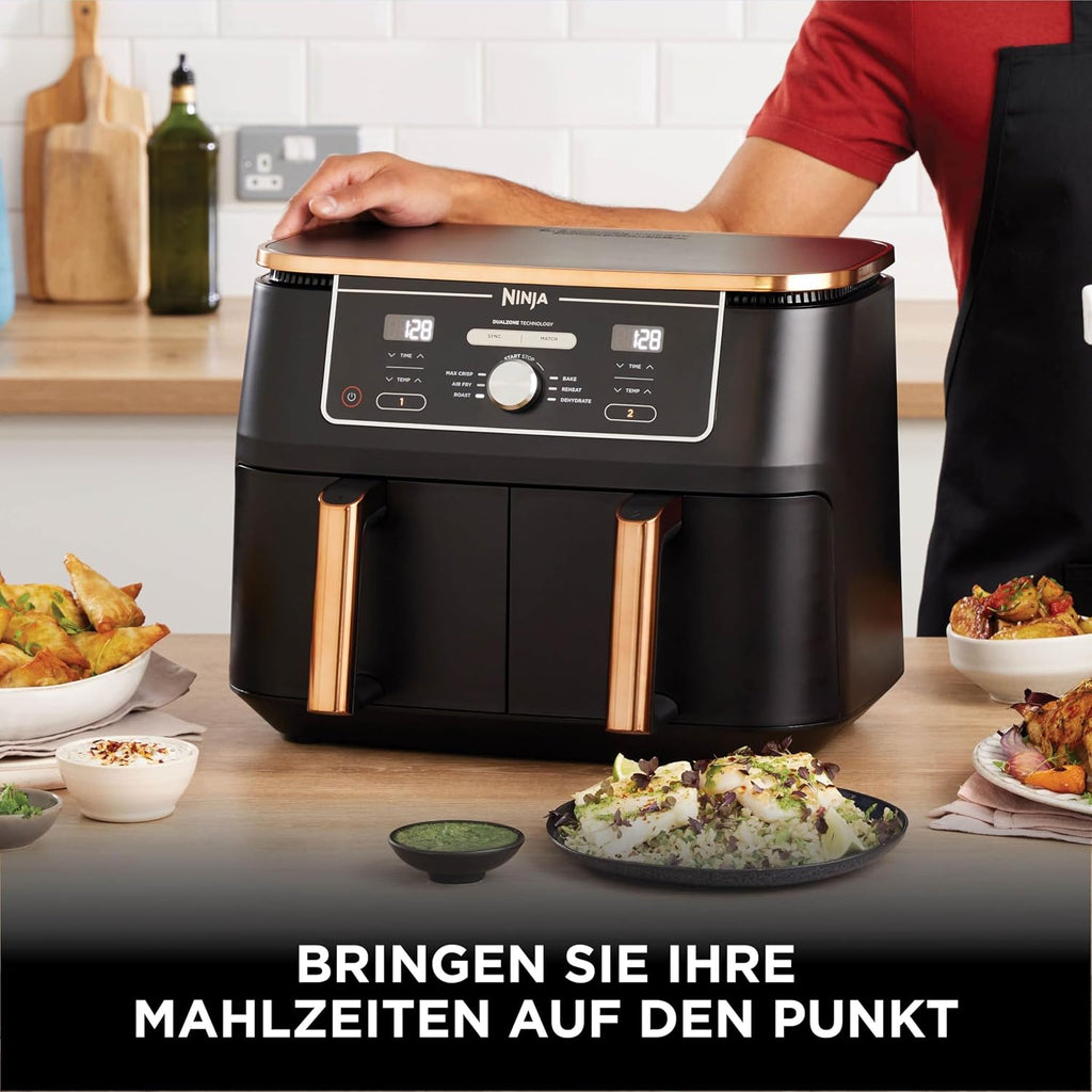 Ninja Foodi MAX Dual Zone Heißluftfritteuse, 9,5 L Airfryer, 2 Fächer, 6-in-1, Antihaftbeschichtung, spülmaschinenfeste Körbe