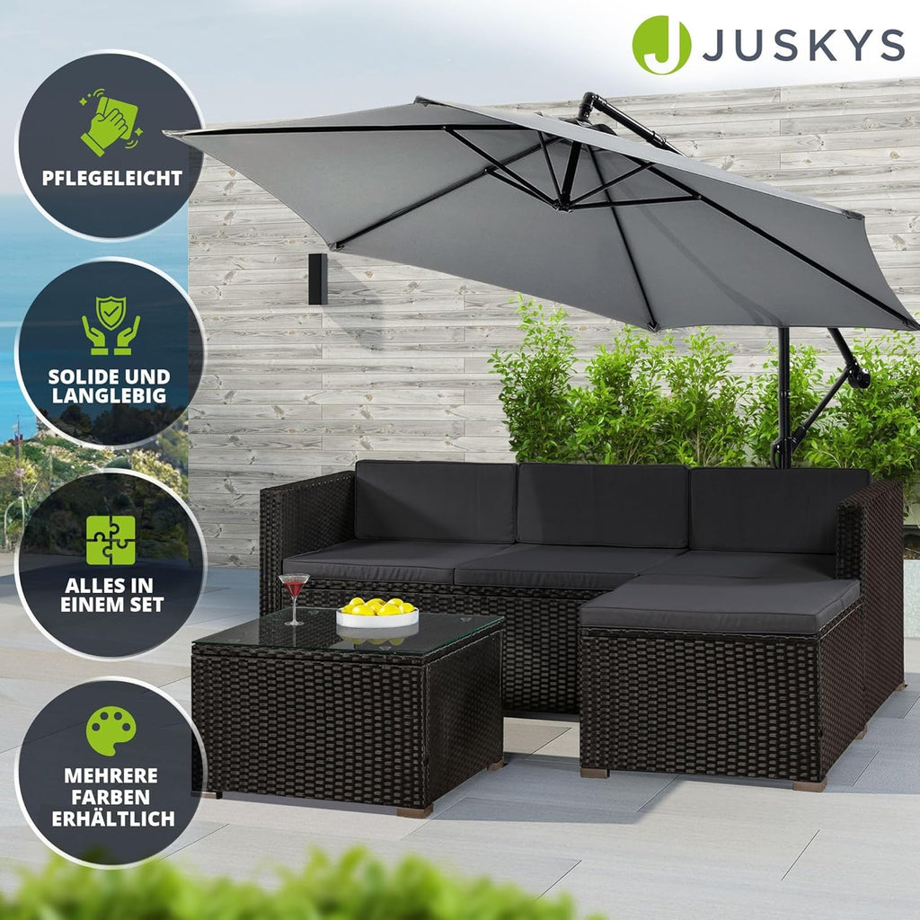 Juskys Polyrattan Lounge Set Punta Cana für 3 – 4 Personen – Gartenmöbel Set mit Sofa, Hocker, Tisch & Kissen