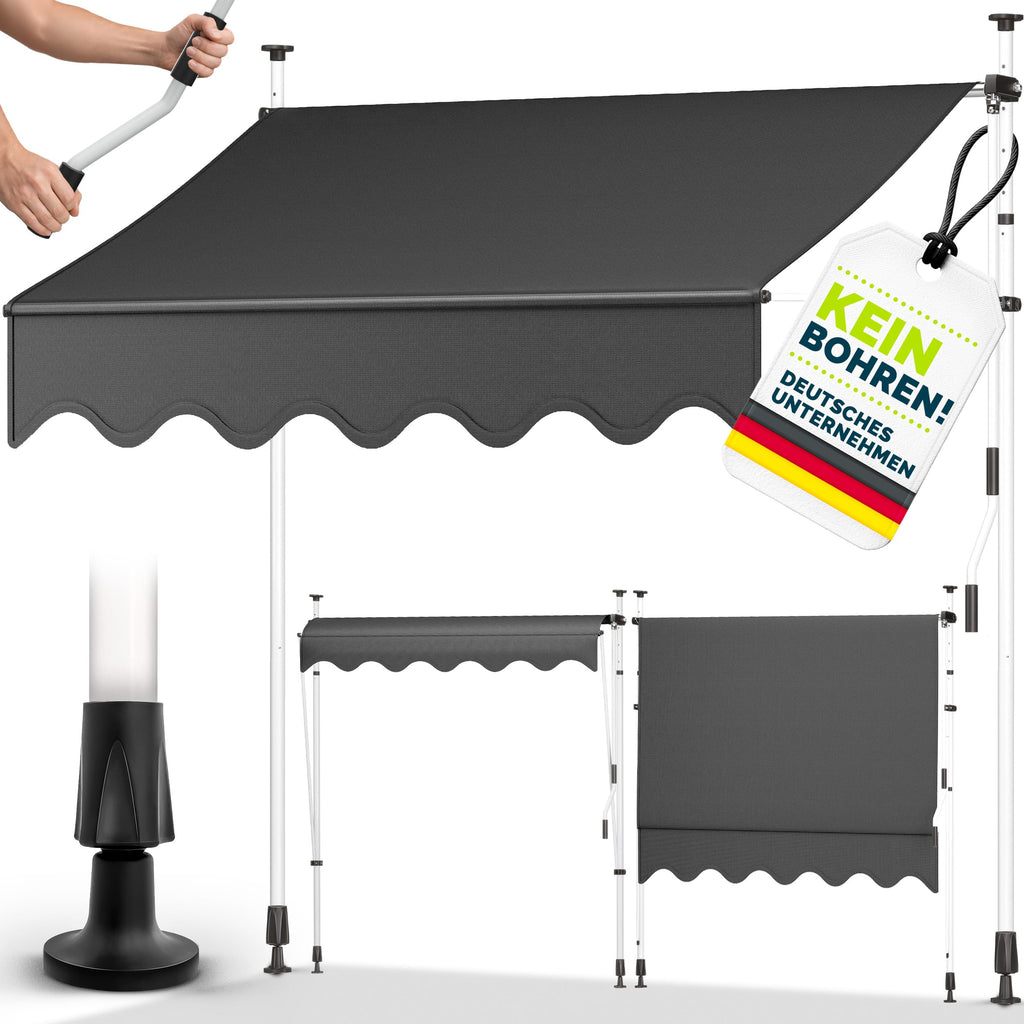 tillvex Klemmmarkise 350cm breit mit Handkurbel – Balkonmarkise ohne Bohren