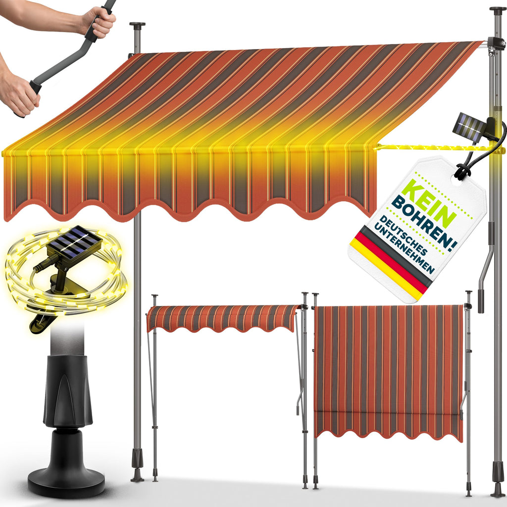 tillvex Klemmmarkise 350cm breit mit Handkurbel – Balkonmarkise ohne Bohren