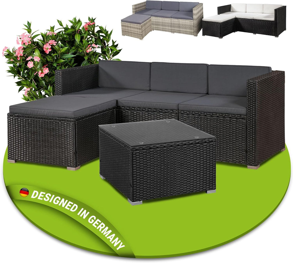 Juskys Polyrattan Lounge Set Punta Cana für 3 – 4 Personen – Gartenmöbel Set mit Sofa, Hocker, Tisch & Kissen