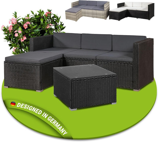 Juskys Polyrattan Lounge Set Punta Cana für 3 – 4 Personen – Gartenmöbel Set mit Sofa, Hocker, Tisch & Kissen