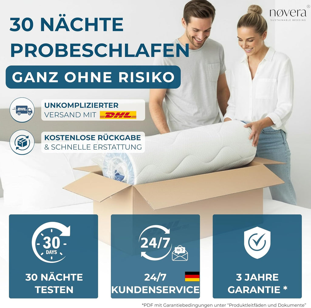 Deluxe Gel Topper 180x200cm – Oberstoff aus 100% Bio-Baumwolle – wolkenweicher 7-Zonen Matratzentopper 180x200cm – Hohes RG 50