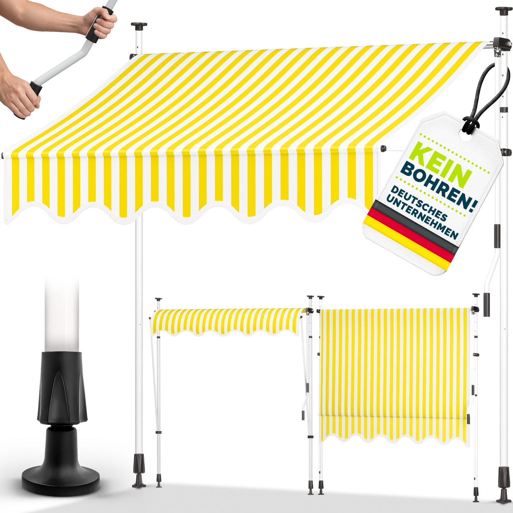 tillvex Klemmmarkise 350cm breit mit Handkurbel – Balkonmarkise ohne Bohren