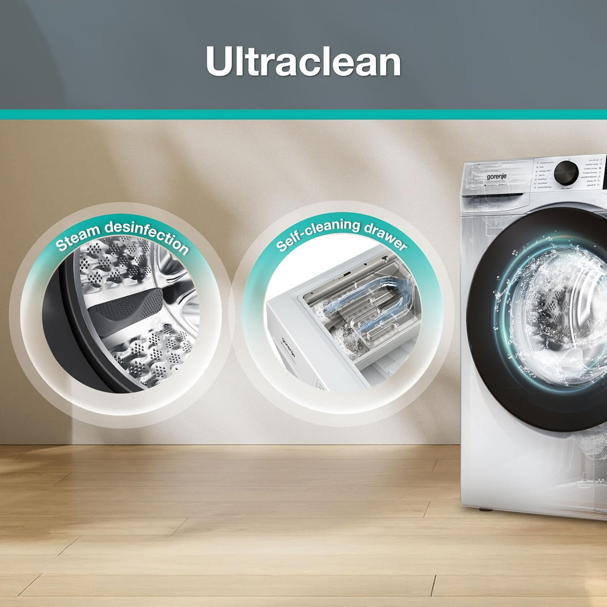 Gorenje WGAM474A Waschmaschine mit Dampffunktion, 7 kg, 1400 U/min, ConnectLife, 15 Programme, UltraClean, SteamTech, Inverter PowerDrive