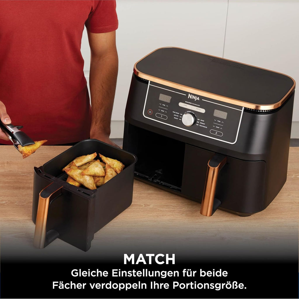 Ninja Foodi MAX Dual Zone Heißluftfritteuse, 9,5 L Airfryer, 2 Fächer, 6-in-1, Antihaftbeschichtung, spülmaschinenfeste Körbe
