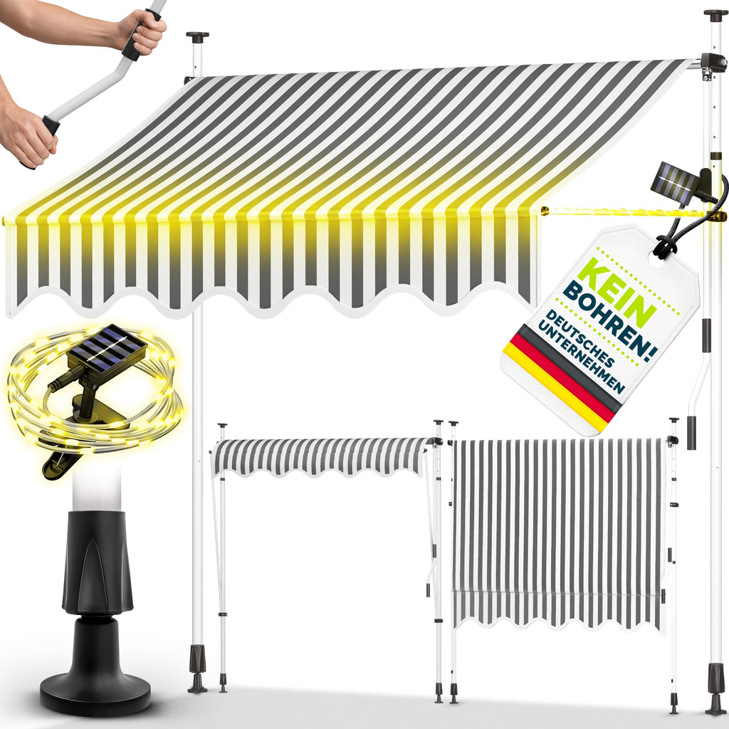tillvex Klemmmarkise 350cm breit mit Handkurbel – Balkonmarkise ohne Bohren