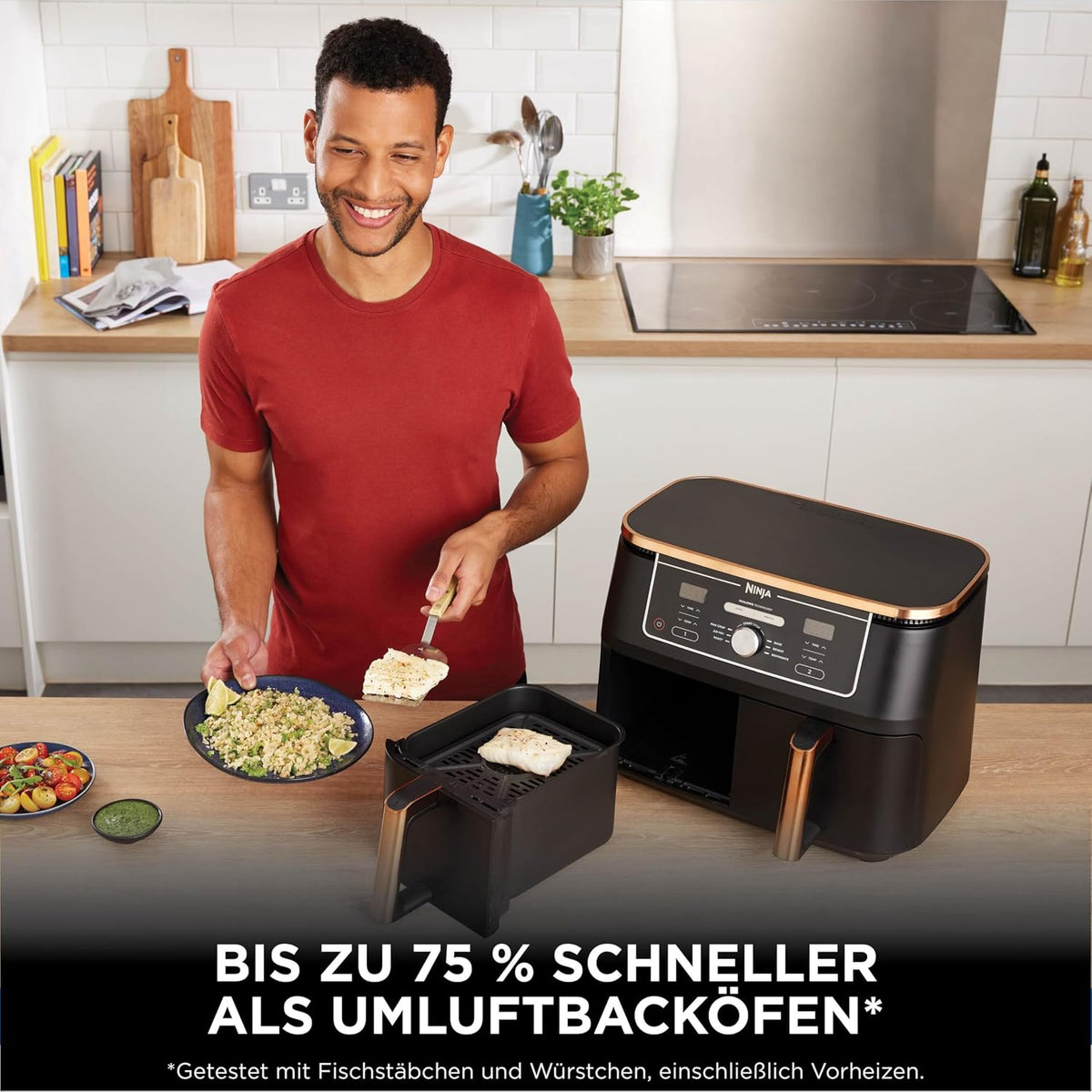 Ninja Foodi MAX Dual Zone Heißluftfritteuse, 9,5 L Airfryer, 2 Fächer, 6-in-1, Antihaftbeschichtung, spülmaschinenfeste Körbe