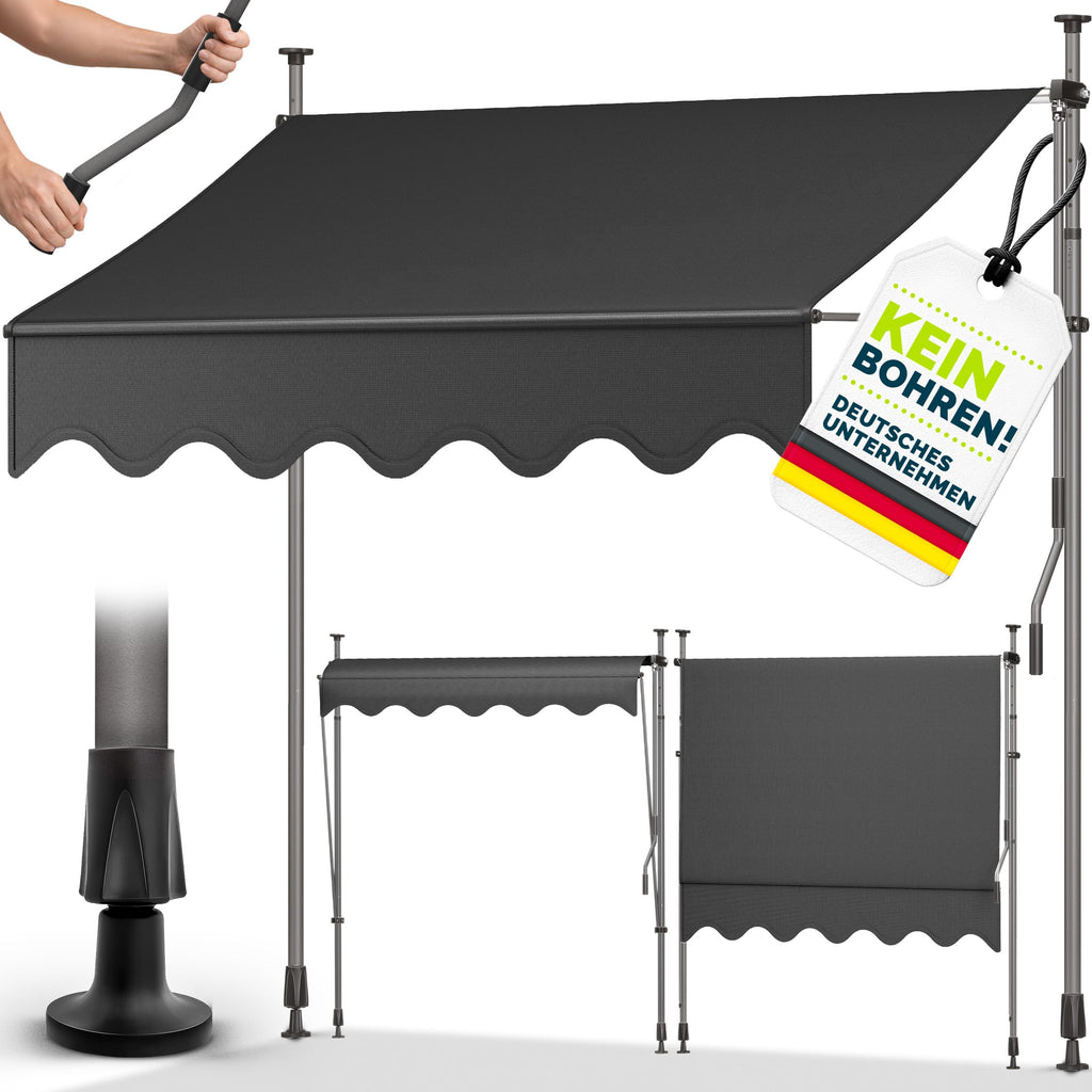 tillvex Klemmmarkise 350cm breit mit Handkurbel – Balkonmarkise ohne Bohren