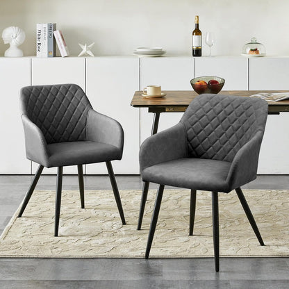 CLIPOP Esszimmerstühle 4er Set, Küchenstühle Grau Kunstlederstoff stühle Polsterstühle mit Armlehne Metallbeine Polstersessel Stühle für Esszimmer