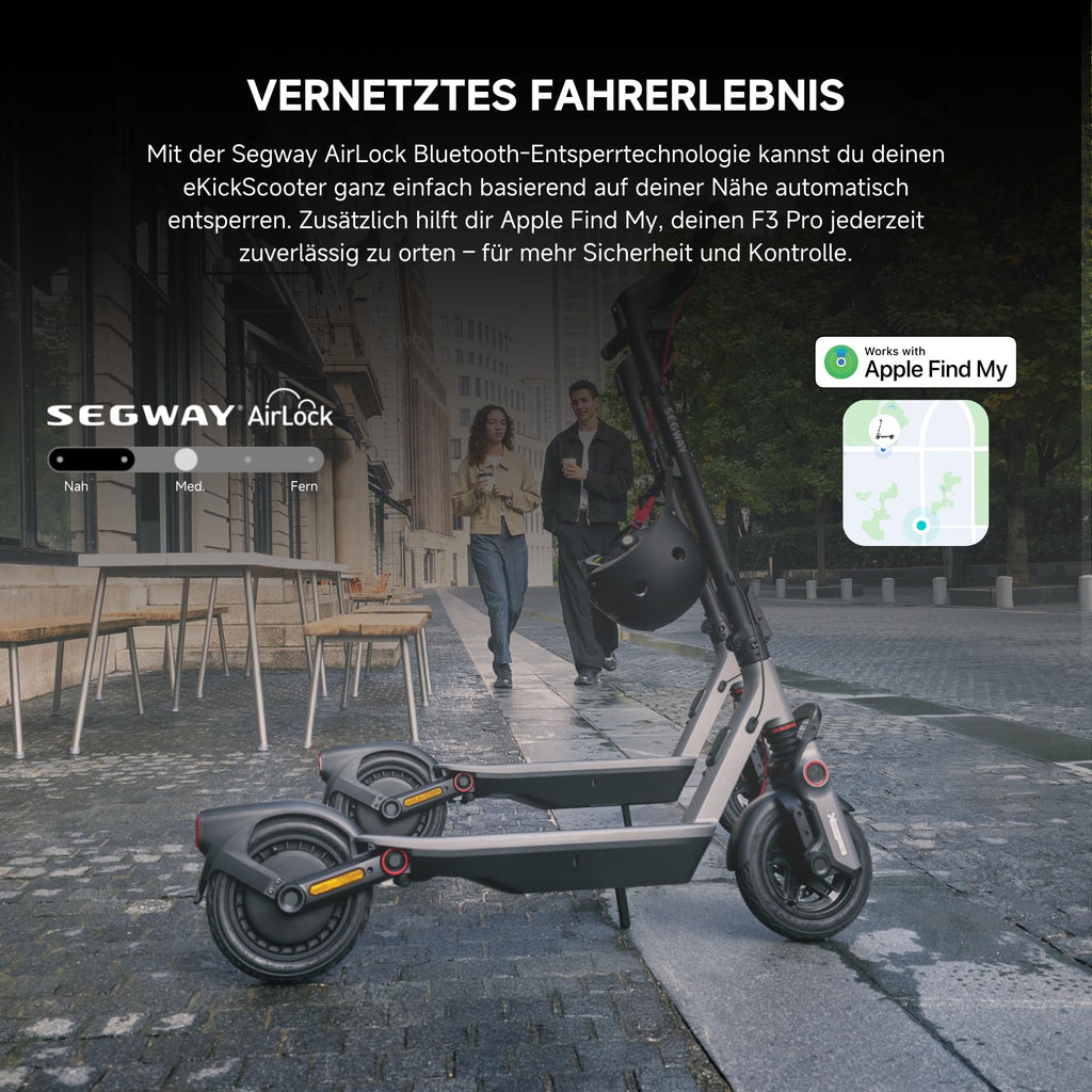 Segway-Ninebot F3 D, E-Scooter mit Straßenzulassung für Erwachsene, 70km Reichweite im Eco-Modus, 120kg Tragfähigkeit, doppelte hydraulische Federung, Smart Display, Schwarz