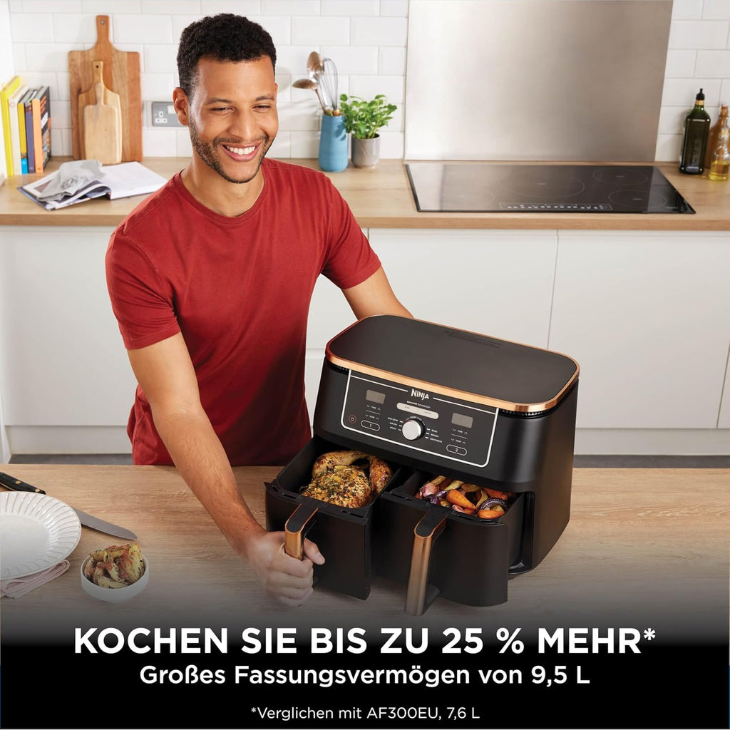 Ninja Foodi MAX Dual Zone Heißluftfritteuse, 9,5 L Airfryer, 2 Fächer, 6-in-1, Antihaftbeschichtung, spülmaschinenfeste Körbe