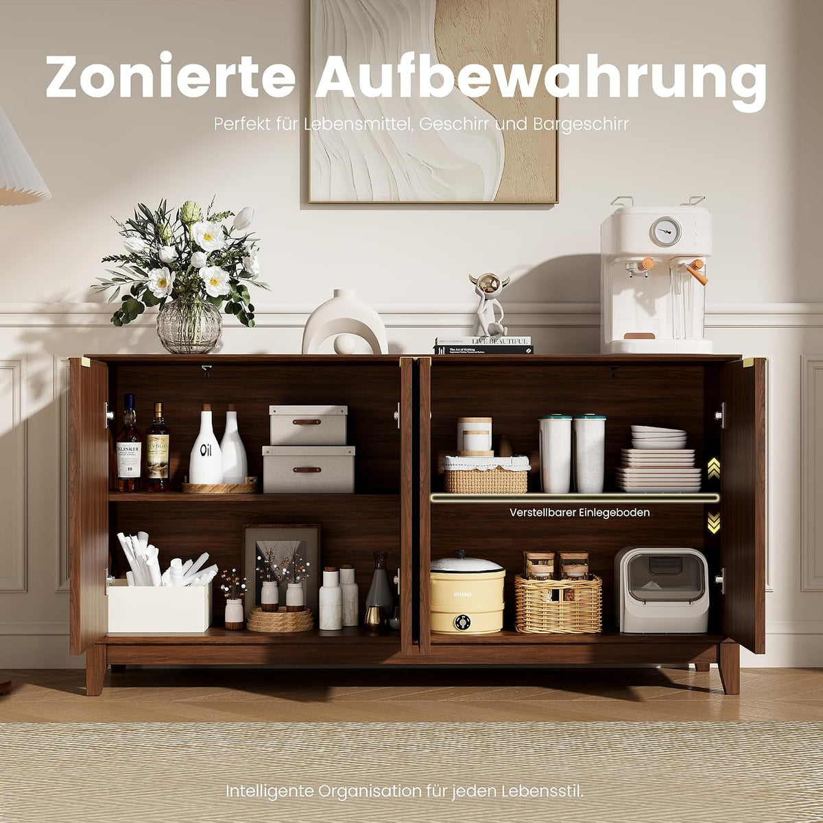 COLAMY Sideboard 150 cm Holz mit Stauraum – Modernes Sideboard für Wohnzimmer, Küchenschrank mit verstellbaren Einlegeböden