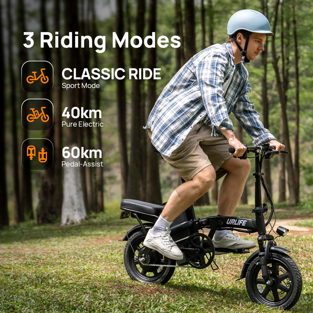 URLIFE E-Bike Klapprad14, 48V 7.5Ah Austauschbarem Akku für Lange Reichweite bis 60KM, Elektrofahrrad 250W Motor, 3 Fahrmodi, Sitzhöhe Verstellbar, Falt-Pedelec ebike für Herren Damen Schwarz