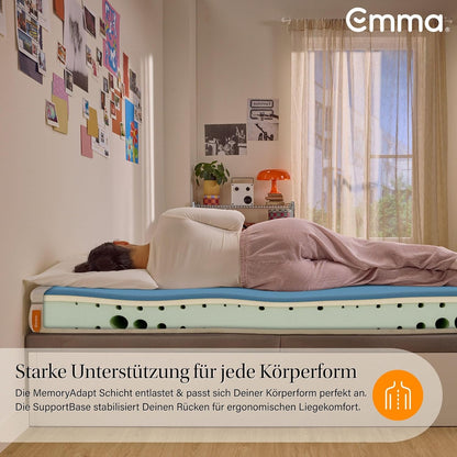 Emma One+ Matratze H2/H3, 3-Zonen Memory-Foam-Matratze mit atmungsaktivem Bezug, ergonomischer Schlafkomfort