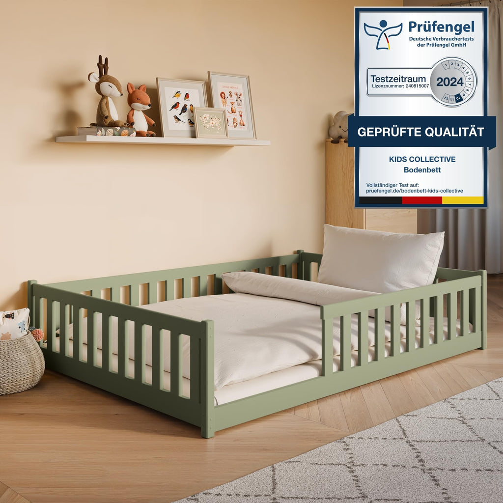 Kids Collective Kinderbett Bodenbett 120x200 cm Bett mit Rausfallschutz & Lattenrost Montessori Bett Bed Gitterbett Kinder Jugendbett Einzelbett