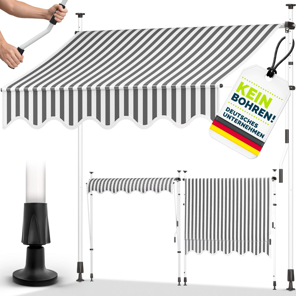 tillvex Klemmmarkise 350cm breit mit Handkurbel – Balkonmarkise ohne Bohren