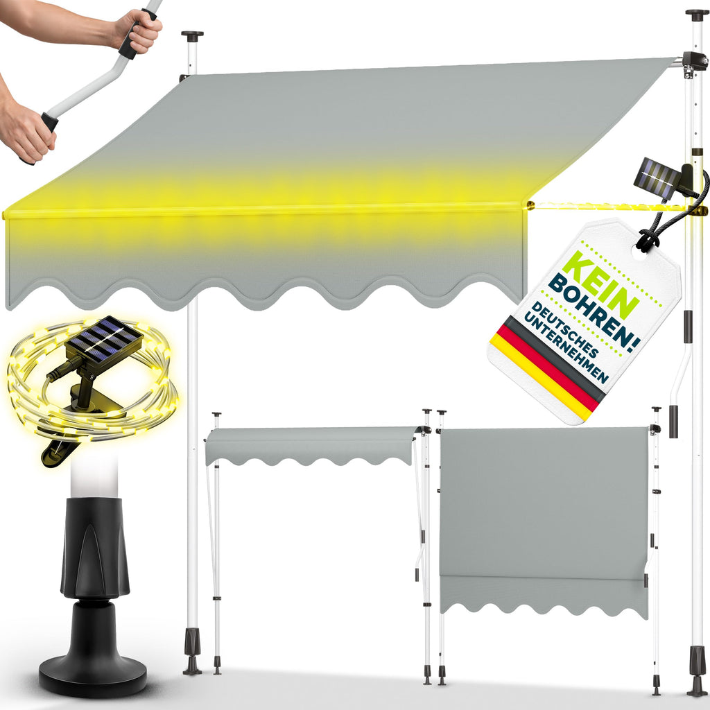 tillvex Klemmmarkise 350cm breit mit Handkurbel – Balkonmarkise ohne Bohren