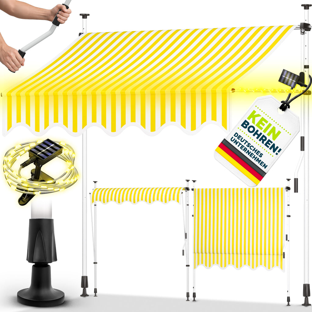 tillvex Klemmmarkise 350cm breit mit Handkurbel – Balkonmarkise ohne Bohren