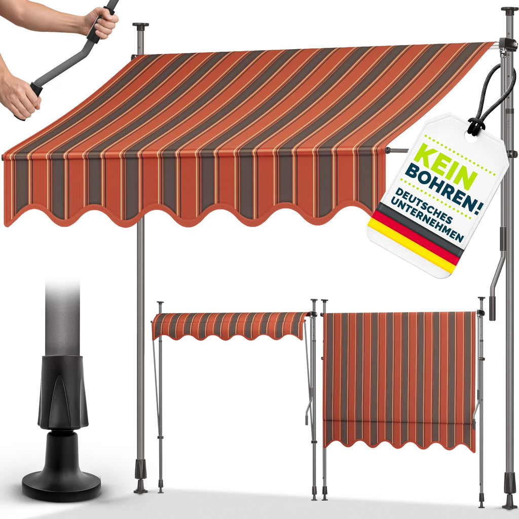 tillvex Klemmmarkise 350cm breit mit Handkurbel – Balkonmarkise ohne Bohren