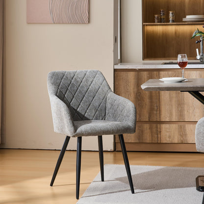 CLIPOP Esszimmerstühle 4er Set, Küchenstühle Grau Kunstlederstoff stühle Polsterstühle mit Armlehne Metallbeine Polstersessel Stühle für Esszimmer