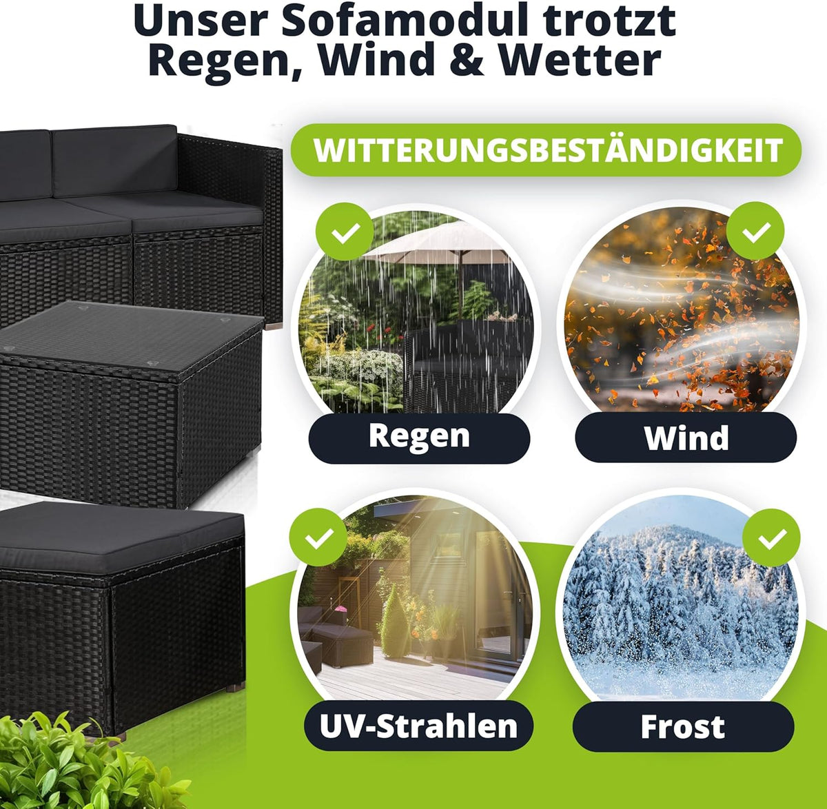 Juskys Polyrattan Lounge Set Punta Cana für 3 – 4 Personen – Gartenmöbel Set mit Sofa, Hocker, Tisch & Kissen