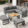 Merax Gartenmöbel Lounge Set Grau für 6 – 7 Personen, Gartensofa mit Liegefunktion, Ecklounge mit Sitzkissen für Terrasse & Balkon