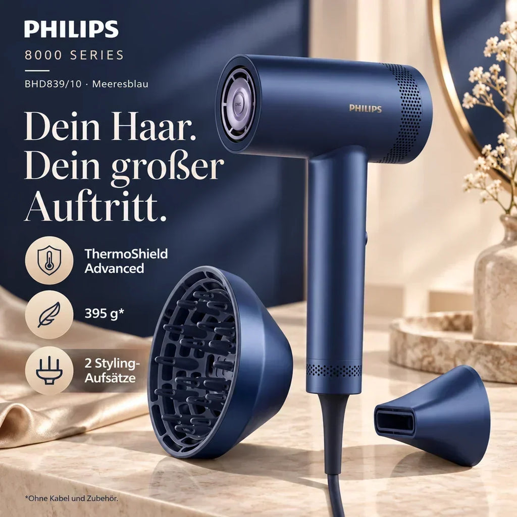 Philips 8000 Series BHD839/10 – Haartrockner mit ThermoShield Advanced, Meeresblau